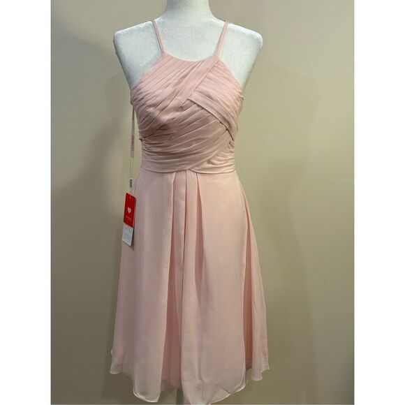 JJ’s House Women's A-line Ruffle Chiffon Bridesmaid Dress Blush Pink Size 2 NWT - Picture 1 of 12